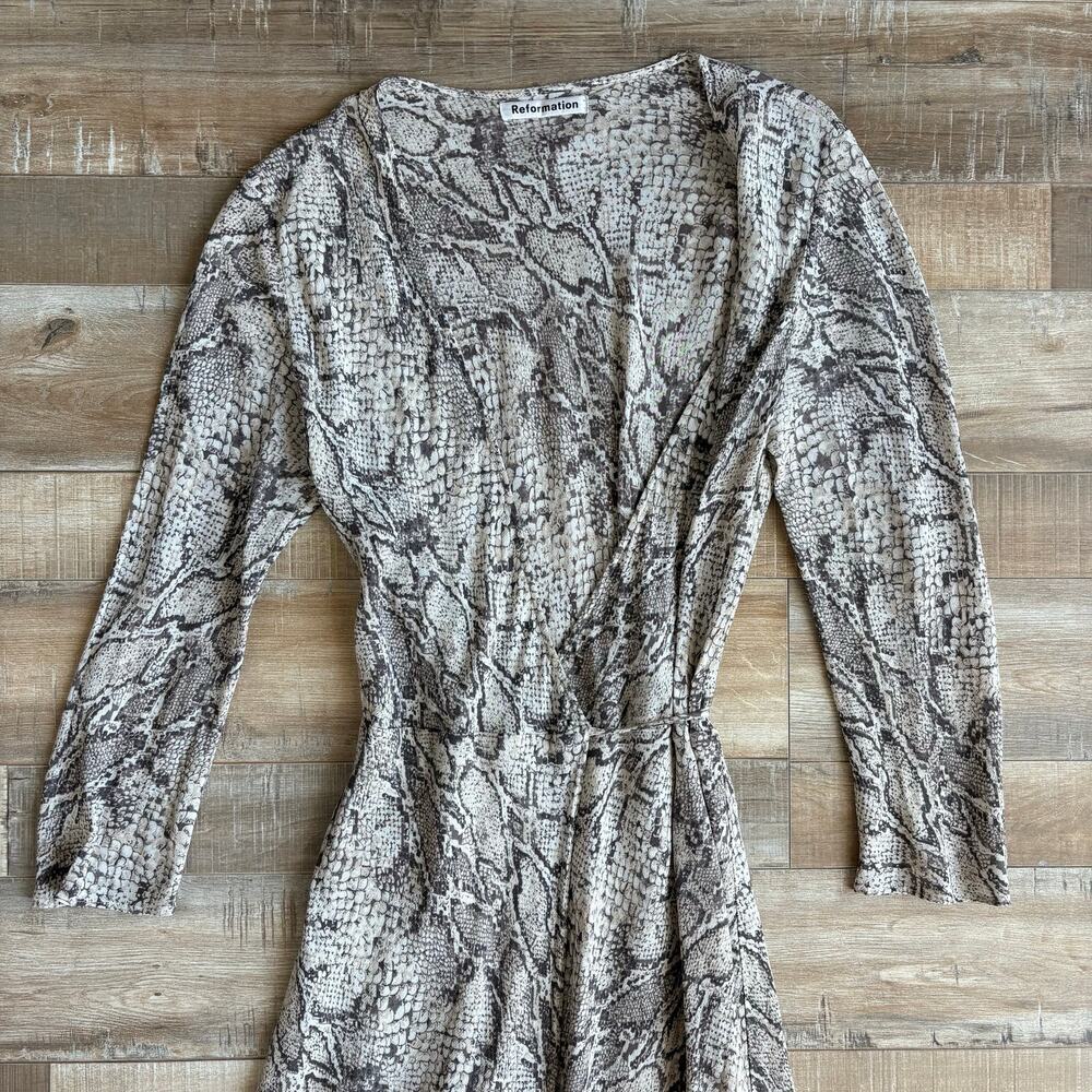 Reformation Jaz Python Snake Print Wrap Midi Dres… - image 3